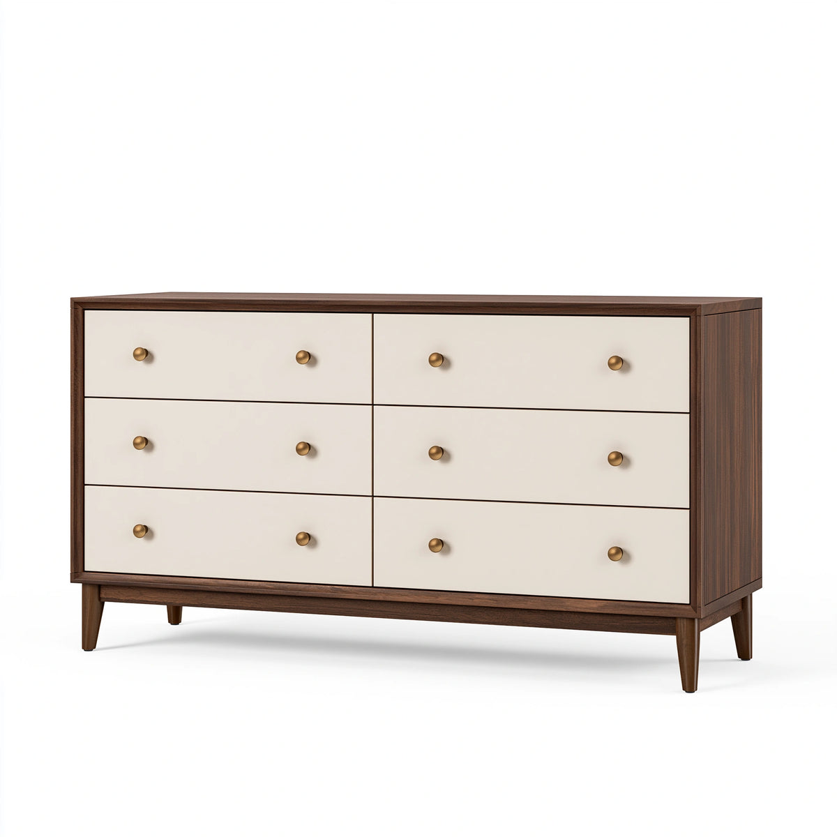 Commode 160 x 45 x 90 cm en bois marron et blanc à 6 tiroirs style rétro