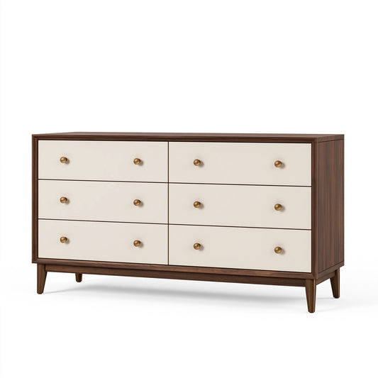 Commode 160 x 45 x 90 cm en bois marron et blanc à 6 tiroirs style rétro