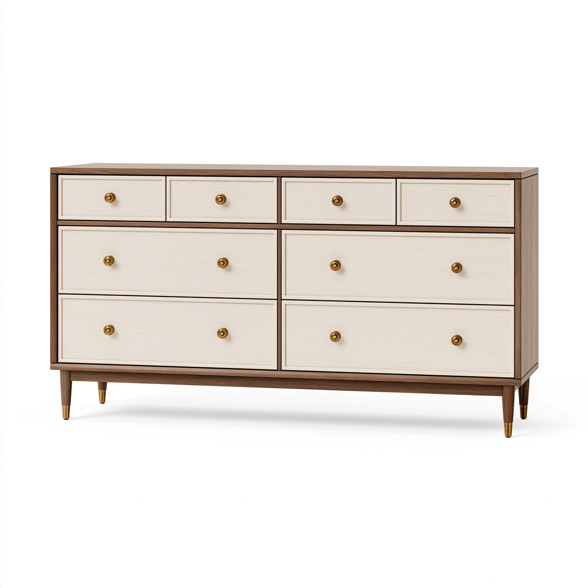 Commode 160 x 45 x 100 cm en bois brun et crème à 8 tiroirs style rétro