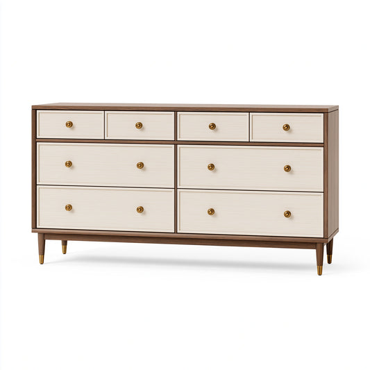 Commode 160 x 45 x 100 cm en bois brun et crème à 8 tiroirs style rétro