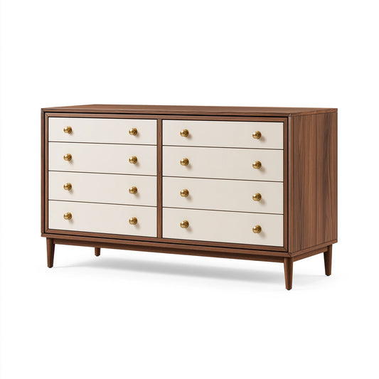 Commode 160 x 45 x 90 cm en bois marron et crème à 8 tiroirs style contemporain
