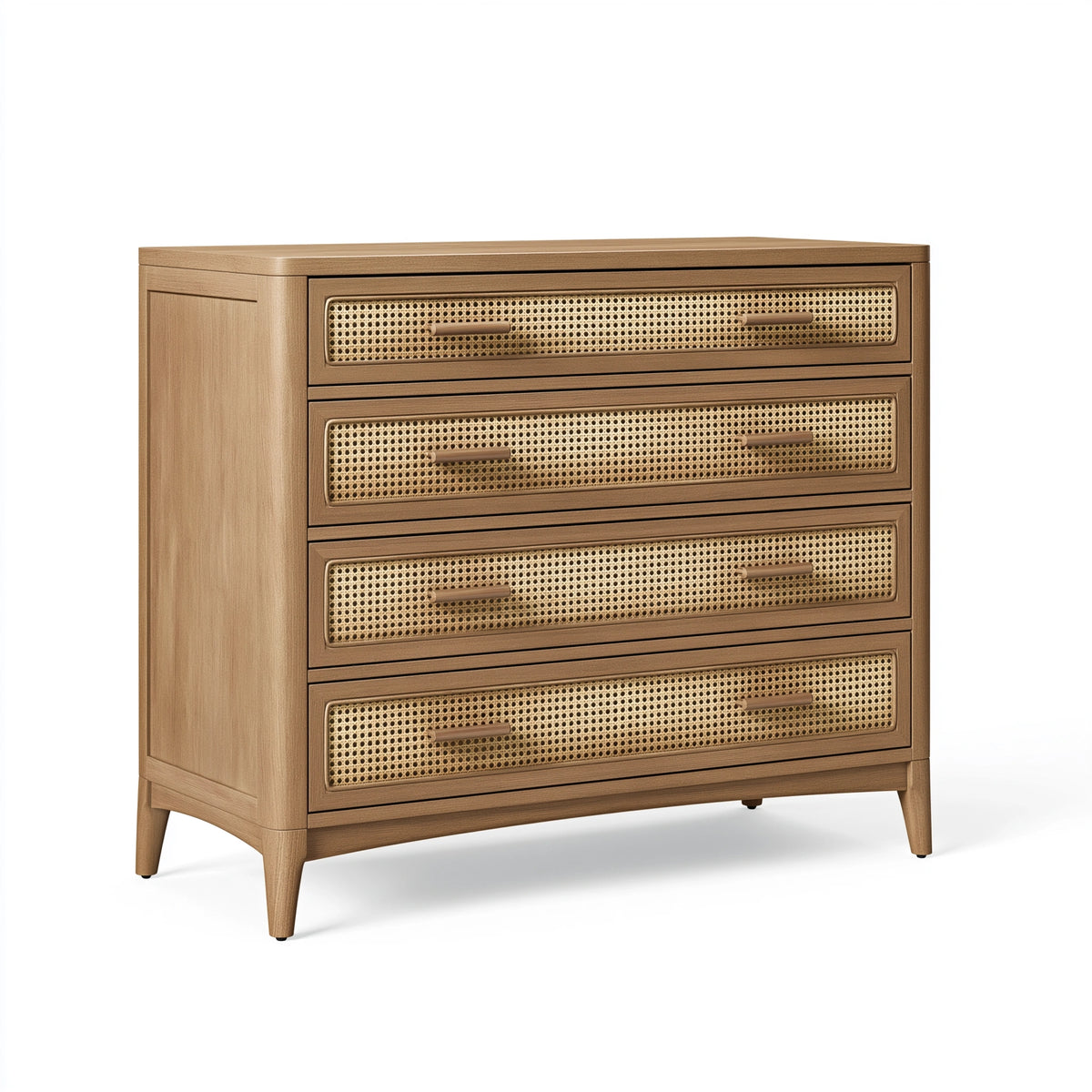 Commode 80 x 40 x 100 cm en bois brun avec 4 tiroirs cannés style naturel
