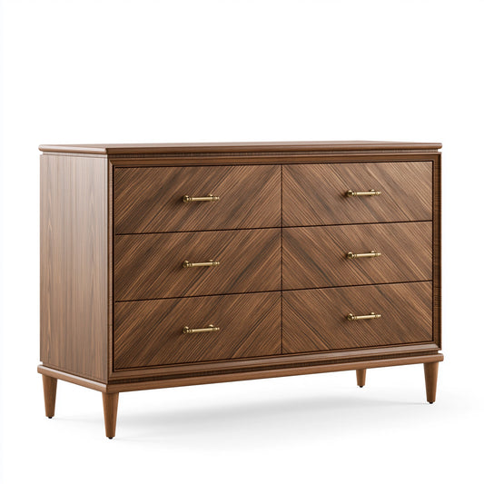 Commode 150 x 45 x 90 cm en bois brun à 6 tiroirs style classique