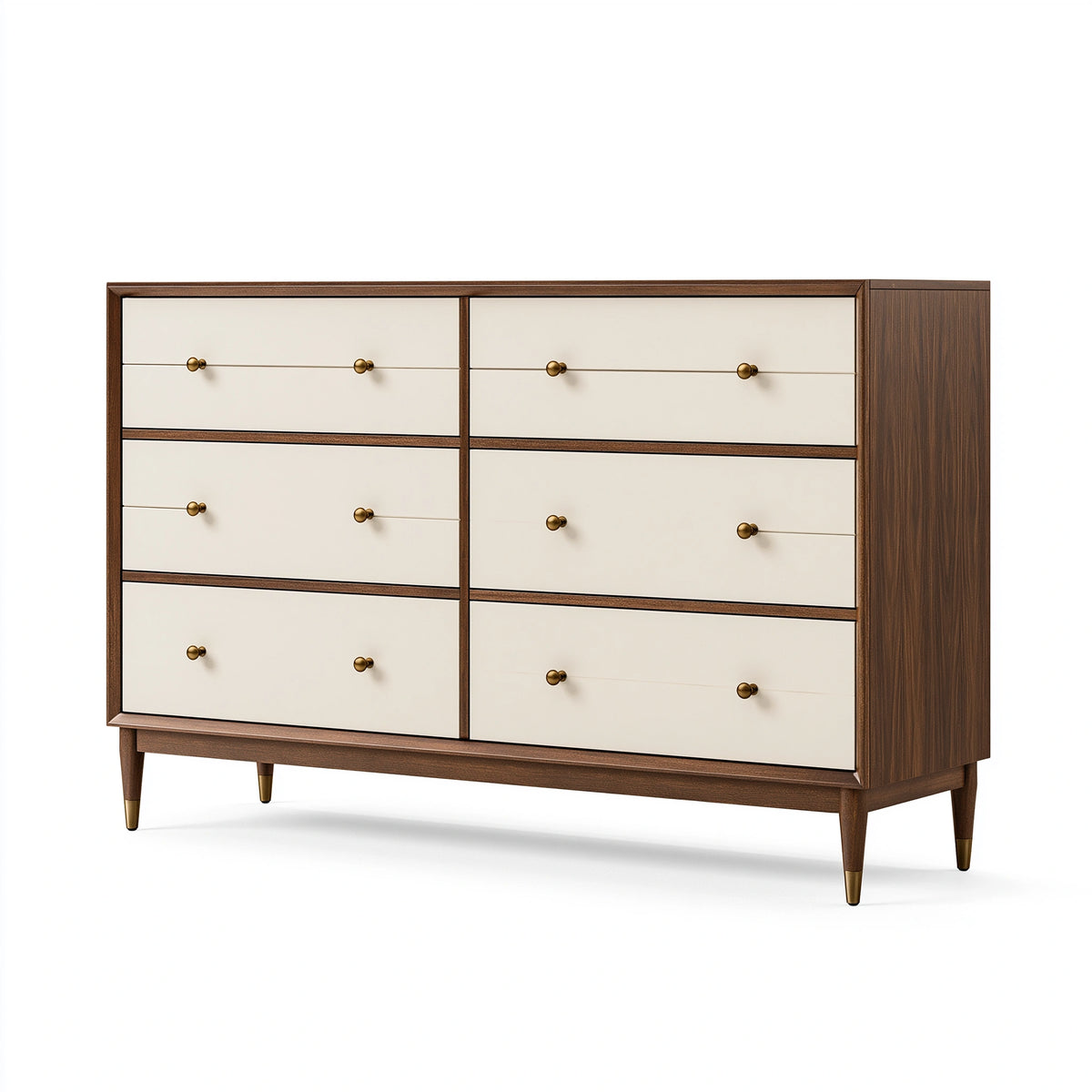 Commode 160 x 45 x 120 cm en bois marron et beige à 6 tiroirs style vintage