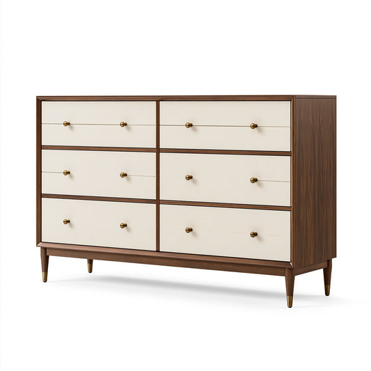 Commode 160 x 45 x 120 cm en bois marron et beige à 6 tiroirs style vintage
