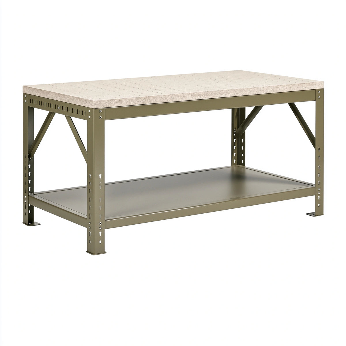 Établi 120 x 60 x 90 cm en acier vert avec plateau effet pierre et étagère basse