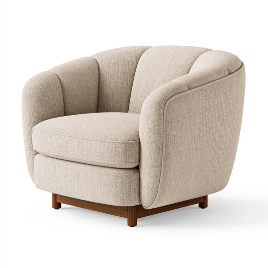Fauteuil 80 x 78 x 78 cm en tissu beige avec base en bois - style contemporain enveloppant