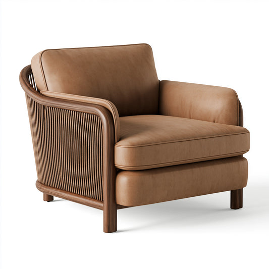 Fauteuil 82 x 85 x 82 cm revêtement synthétique marron structure bois style contemporain