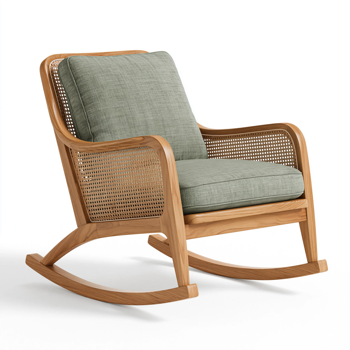 Fauteuil à bascule 70 x 95 x 100 cm en bois vert sauge avec cannage style naturel