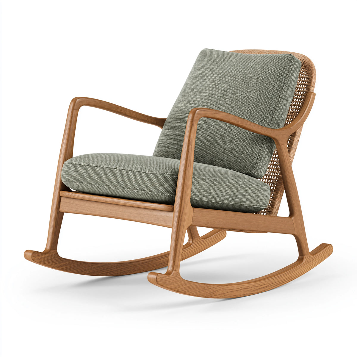 Fauteuil à bascule 90 x 70 x 95 cm bois naturel tissu vert style scandinave
