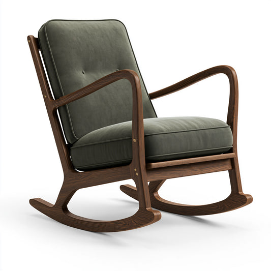 Fauteuil à bascule 70 x 95 x 100 cm en bois et tissu vert style scandinave