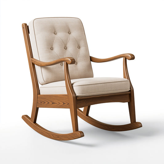 Fauteuil à bascule 68 x 92 x 102 cm en bois et tissu beige style rétro