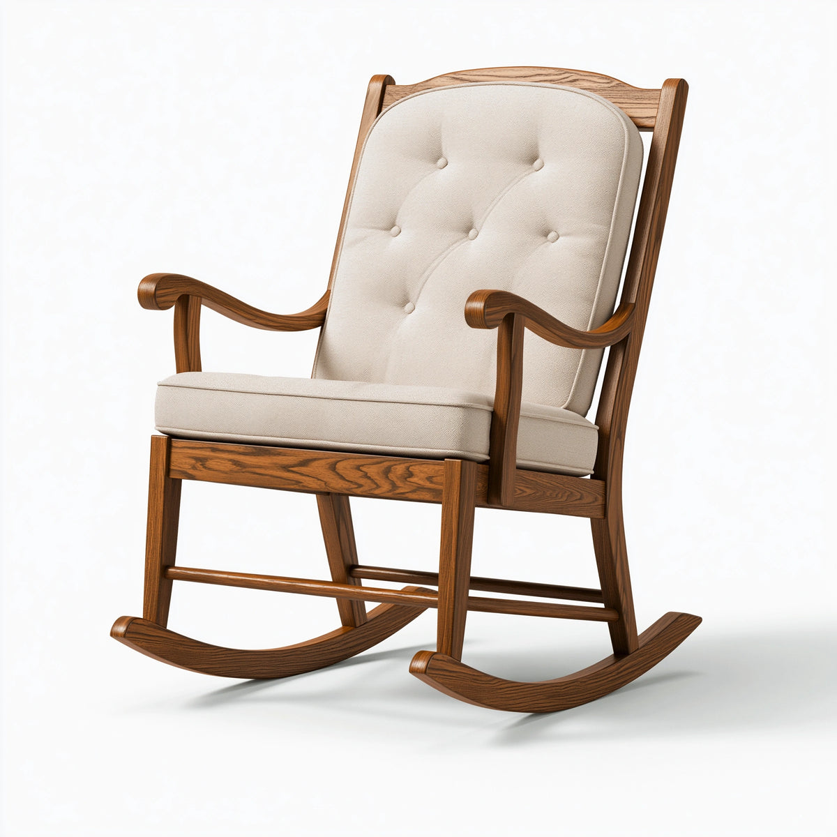 Fauteuil à bascule 70 x 85 x 105 cm en bois et tissu beige noyer style classique