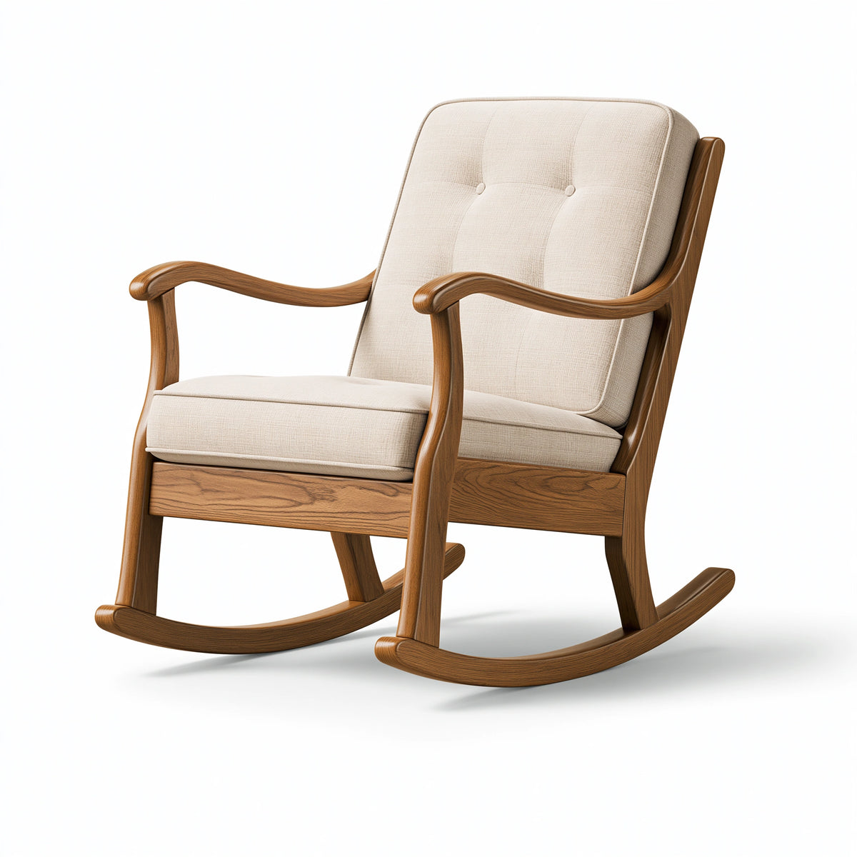 Fauteuil à bascule 75 x 90 x 105 cm en bois et tissu beige style classique
