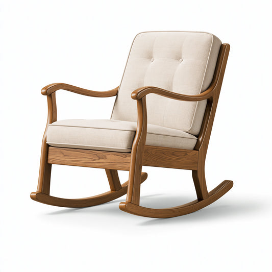 Fauteuil à bascule 75 x 90 x 105 cm en bois et tissu beige style classique