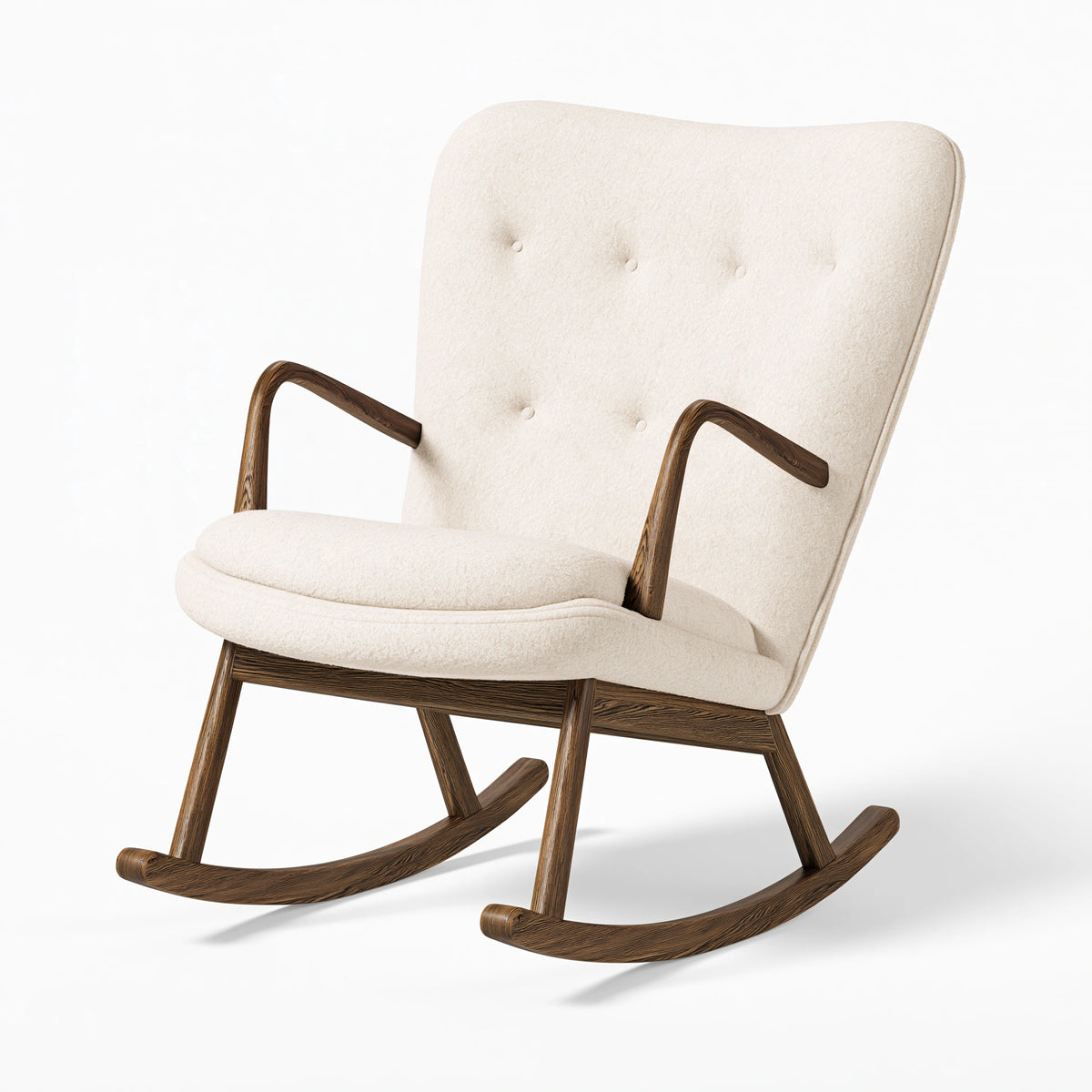 Fauteuil à bascule 70 x 95 x 105 cm en bois et tissu bouclette écru style nordique