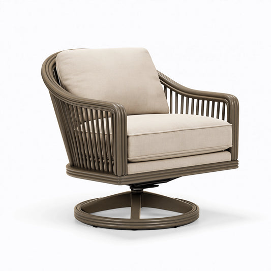 Fauteuil pivotant 82 x 78 x 92 cm en tissu beige et métal brun style contemporain