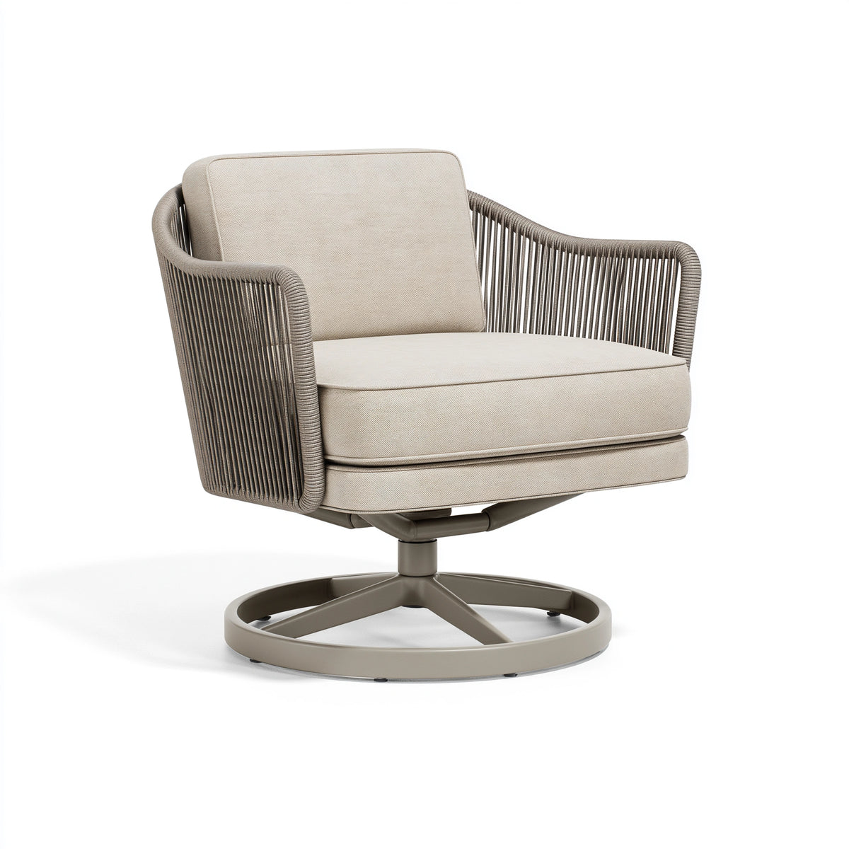 Fauteuil pivotant 78 x 82 x 85 cm en tissu beige et corde taupe style contemporain