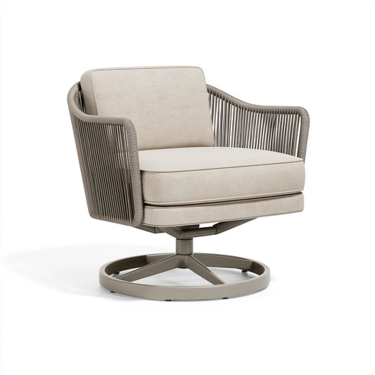 Fauteuil pivotant 78 x 82 x 85 cm en tissu beige et corde taupe style contemporain