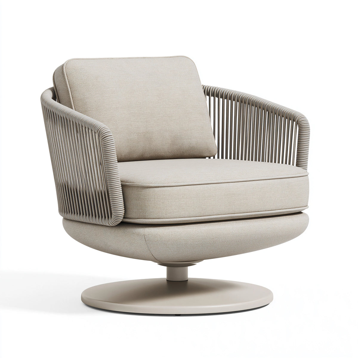 Fauteuil pivotant 85 x 85 x 85 cm en tissu et corde beige style contemporain