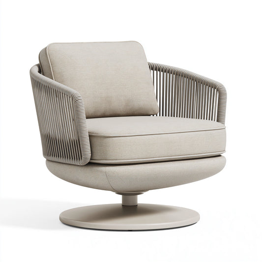 Fauteuil pivotant 85 x 85 x 85 cm en tissu et corde beige style contemporain