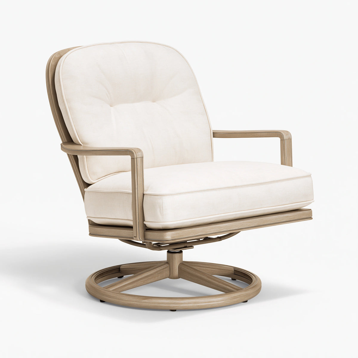 Fauteuil pivotant 75 x 85 x 100 cm en tissu crème et bois naturel style contemporain