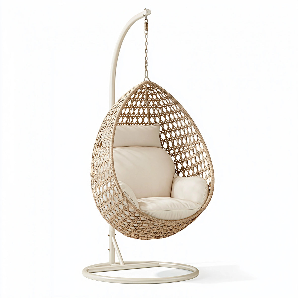 Fauteuil suspendu 105 x 105 x 195 cm en résine tressée naturel avec support - style bohème intérieur
