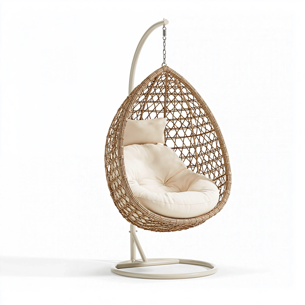 Fauteuil suspendu 105 x 105 x 195 cm en rotin naturel avec structure métal beige style bohème