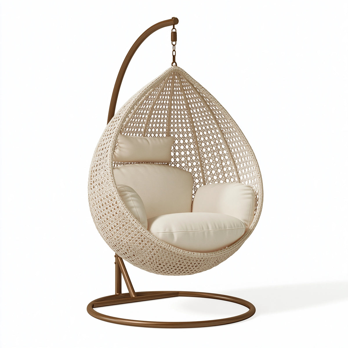 Fauteuil suspendu 105 x 105 x 195 cm en fibre tressée beige avec support métallique style bohème