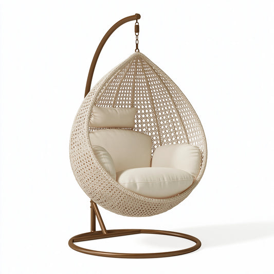 Fauteuil suspendu 105 x 105 x 195 cm en fibre tressée beige avec support métallique style bohème