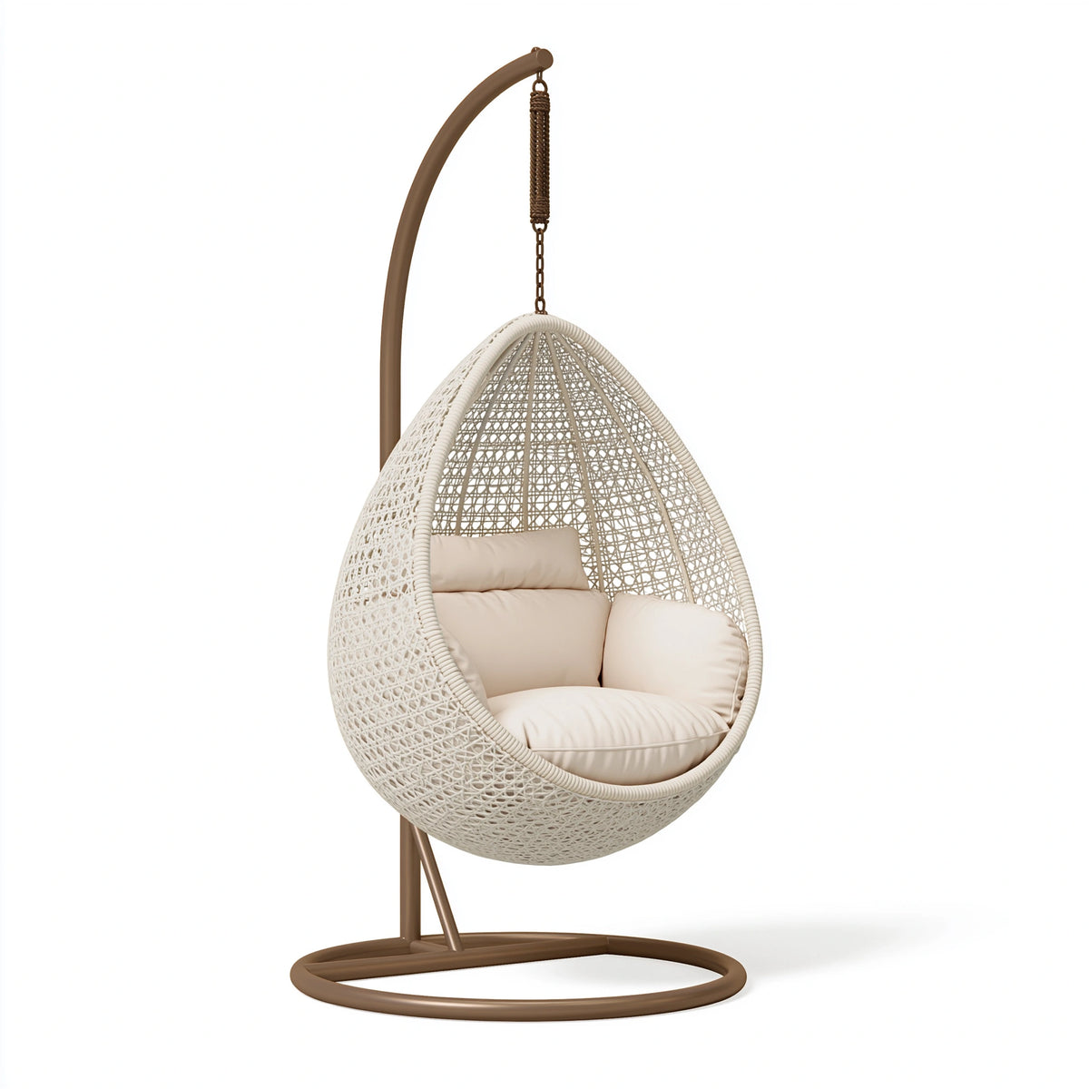 Fauteuil suspendu 105 x 105 x 195 cm en résine tressée blanc et métal marron pour intérieur style bohème