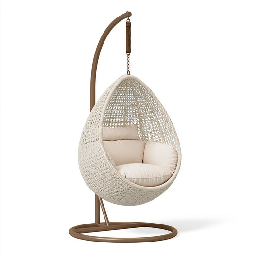 Fauteuil suspendu 105 x 105 x 195 cm en résine tressée blanc et métal marron pour intérieur style bohème