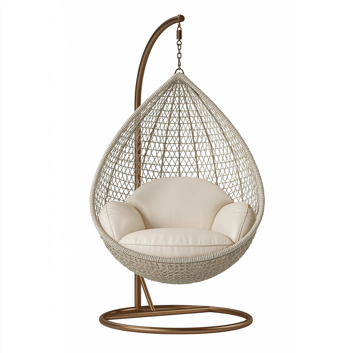Fauteuil suspendu 120 x 100 x 195 cm en corde tressée beige avec support en métal - style bohème