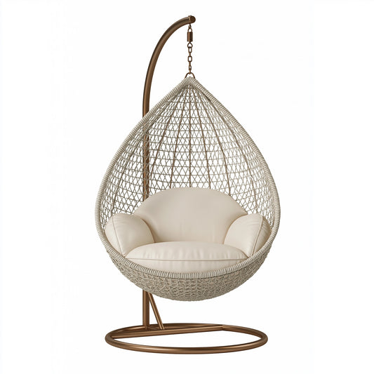 Fauteuil suspendu 120 x 100 x 195 cm en corde tressée beige avec support en métal - style bohème