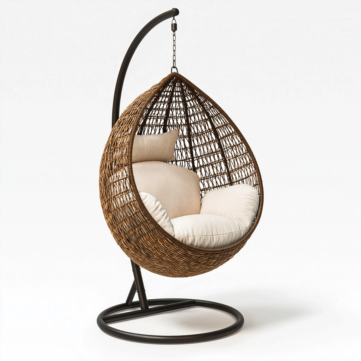 Fauteuil suspendu 105 x 105 x 195 cm en fibres tressées marron avec support en acier style bohème