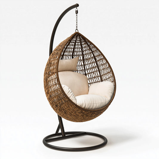 Fauteuil suspendu 105 x 105 x 195 cm en fibres tressées marron avec support en acier style bohème