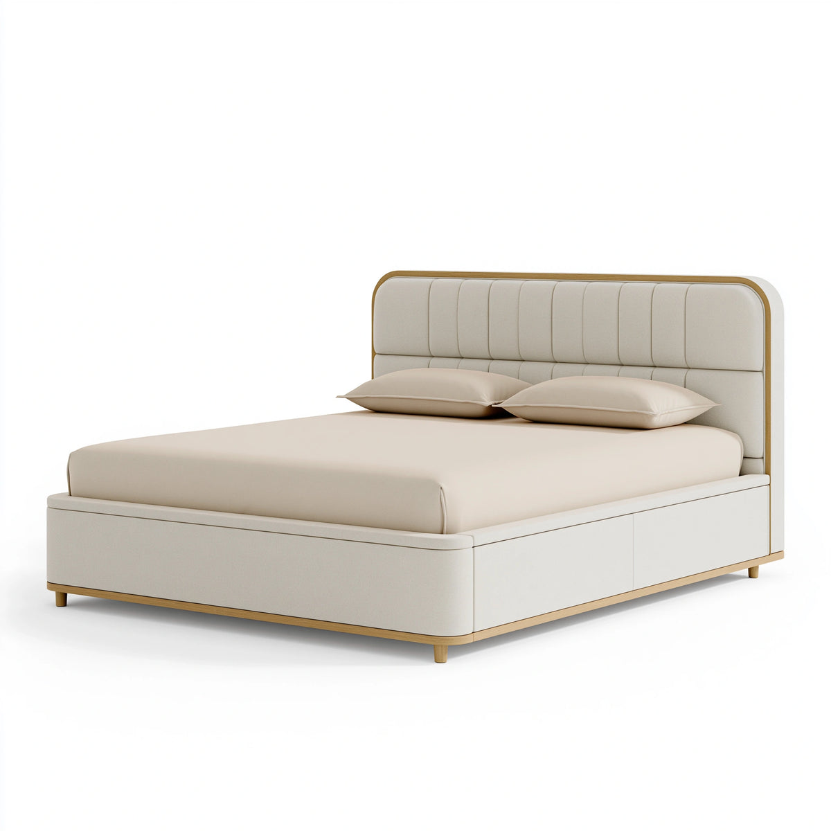 Lit double avec rangement 160 x 200 cm en tissu beige style contemporain